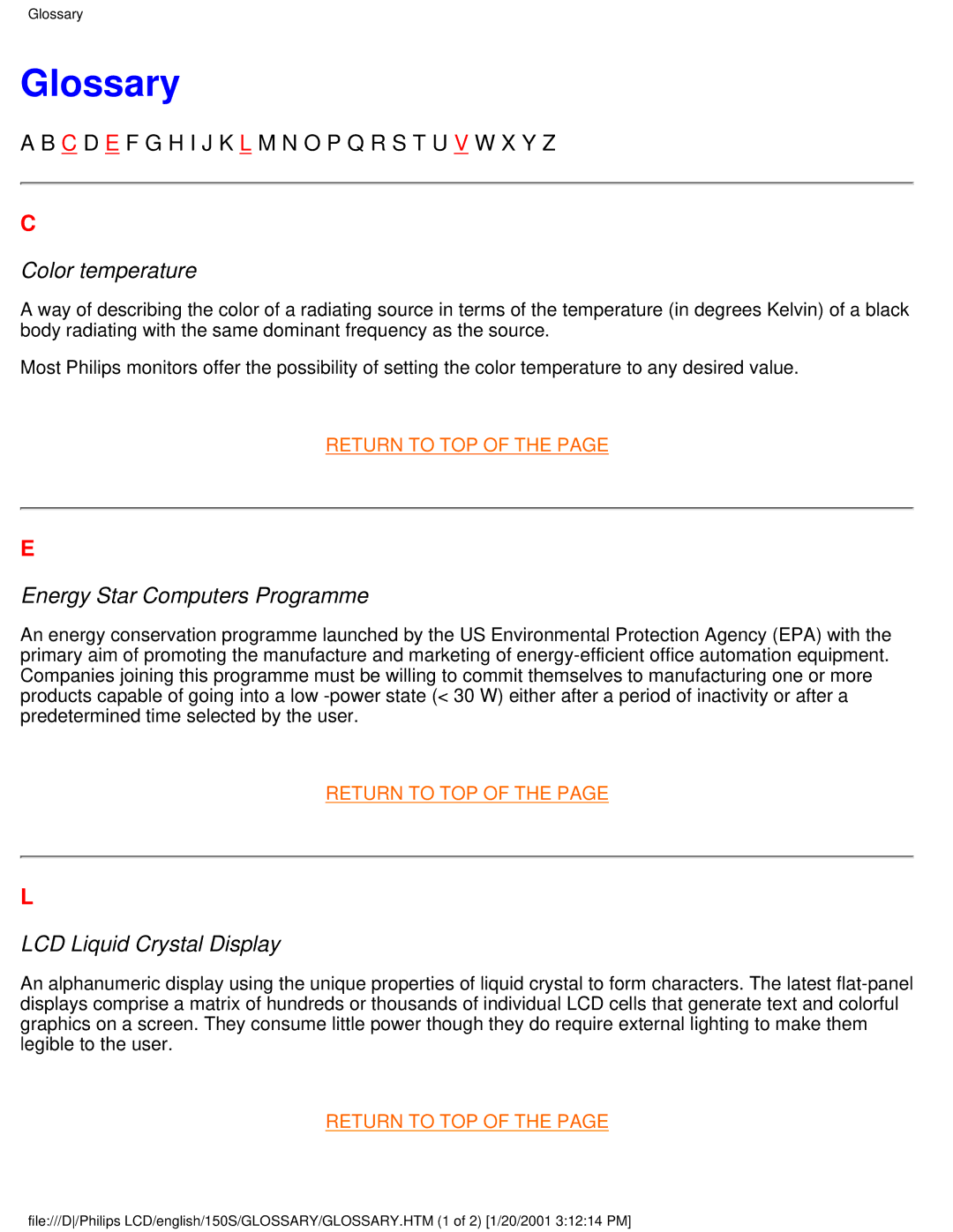 Philips 150S user manual Glossary, Color temperature 