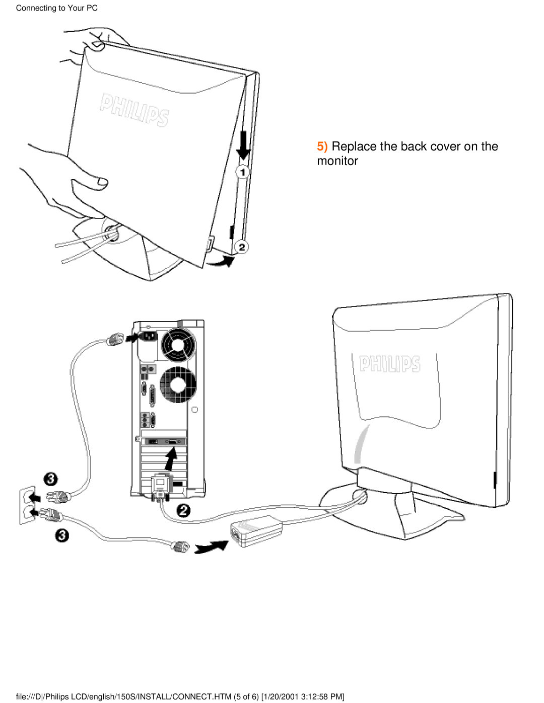 Philips 150S user manual Replace the back cover on the monitor 