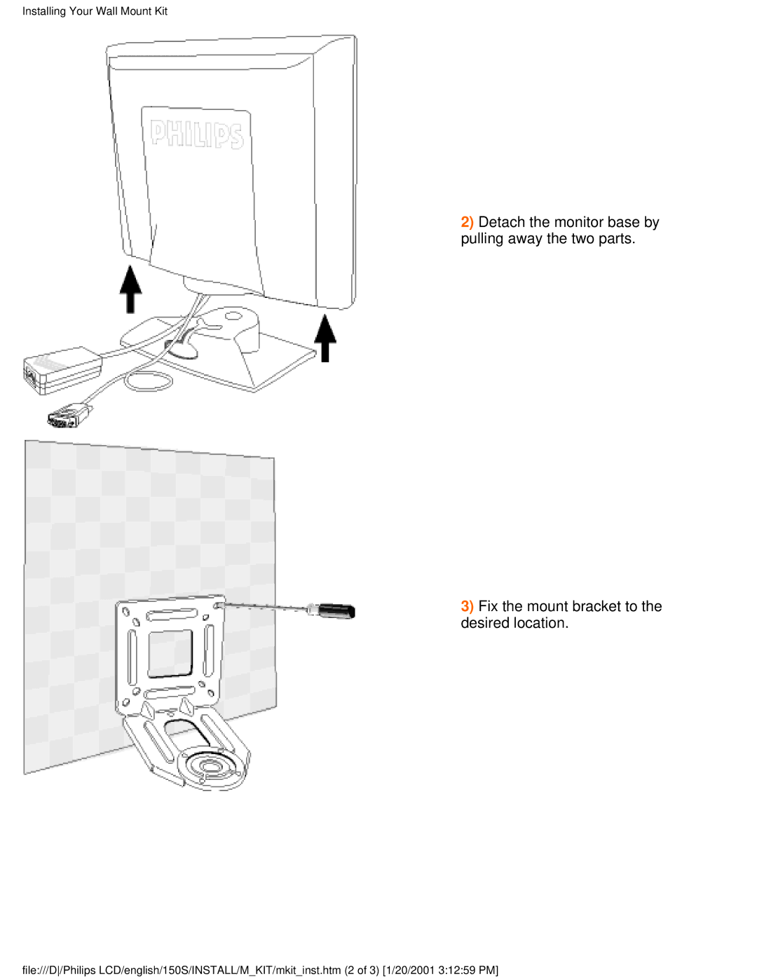 Philips 150S user manual Installing Your Wall Mount Kit 