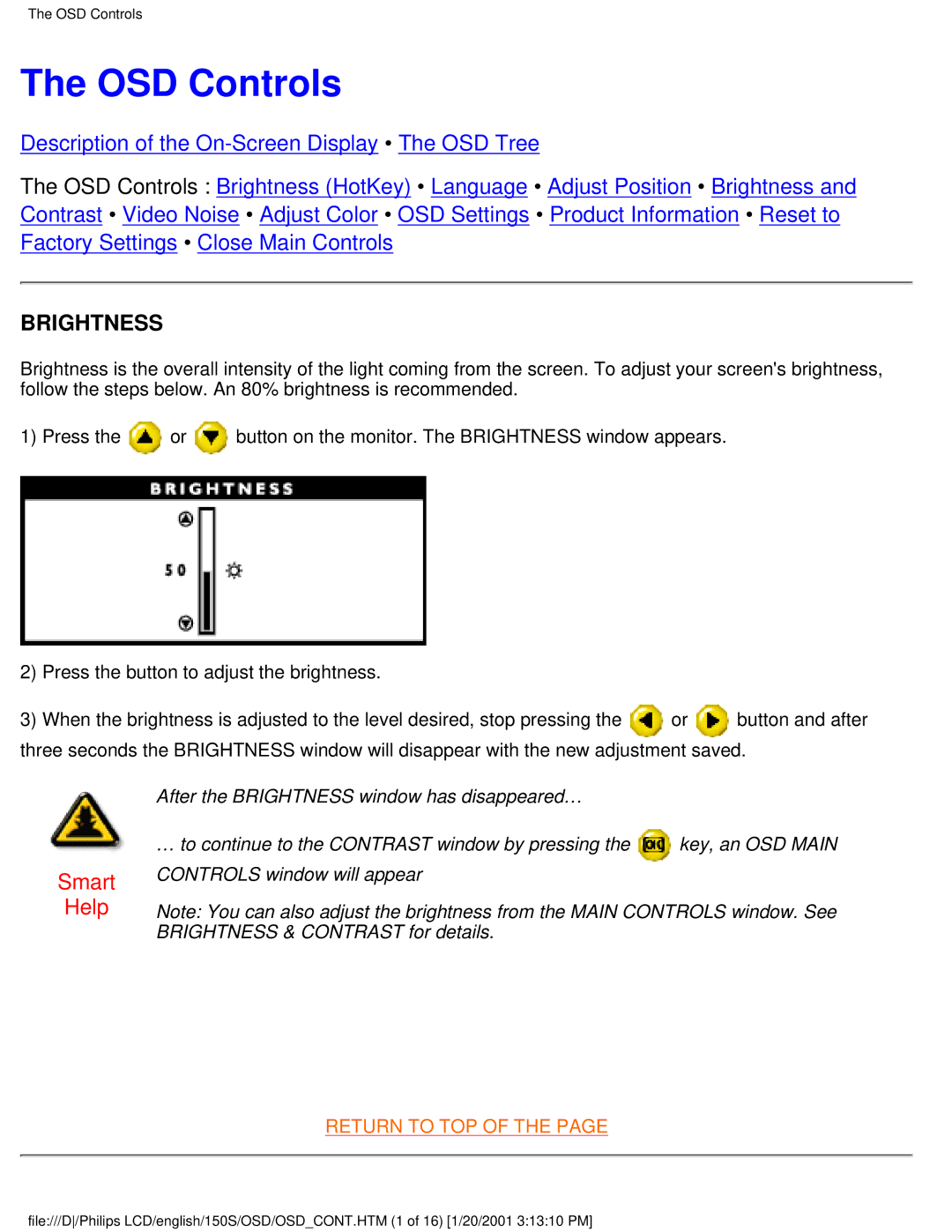 Philips 150S user manual OSD Controls, Brightness 