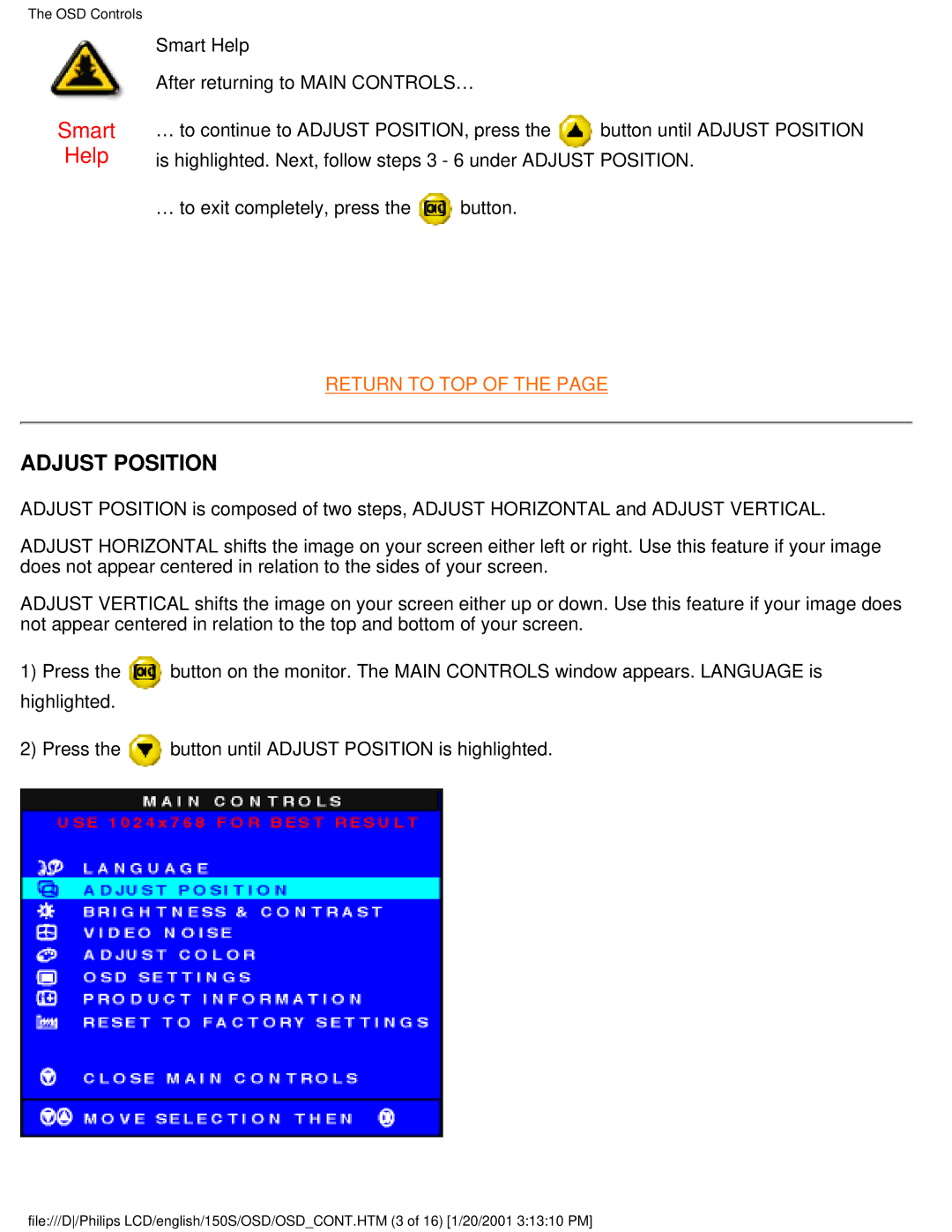 Philips 150S user manual Adjust Position 