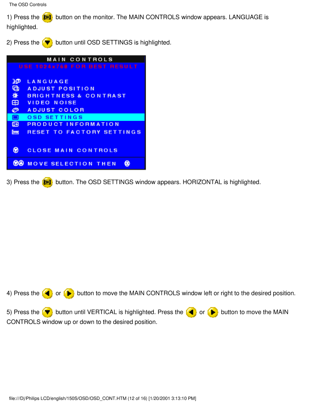 Philips 150S user manual OSD Controls 