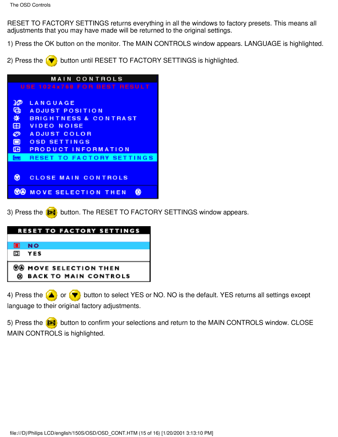 Philips 150S user manual OSD Controls 