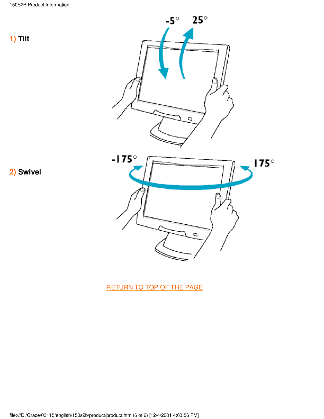 Philips 150S2B user manual Tilt Swivel 