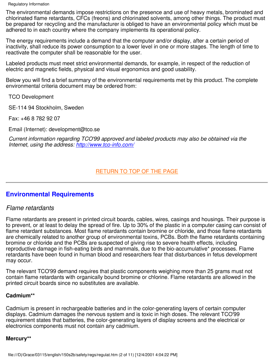 Philips 150S2B user manual Environmental Requirements, Flame retardants 