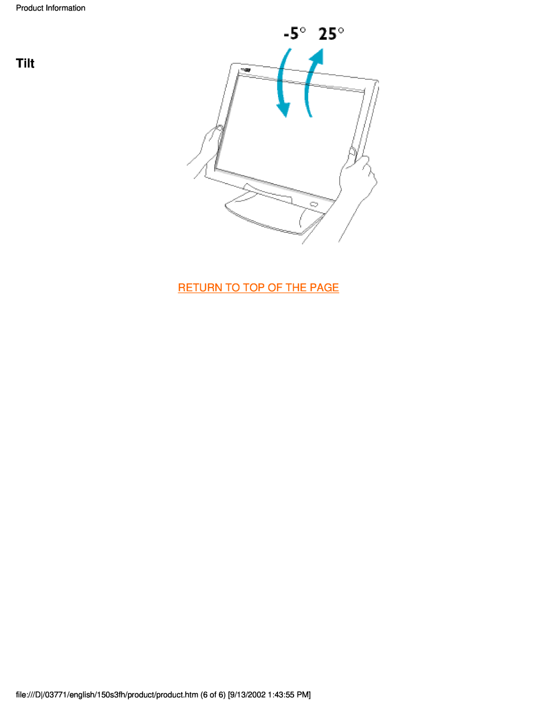 Philips 150S3F user manual Tilt, Return To Top Of The Page, Product Information 