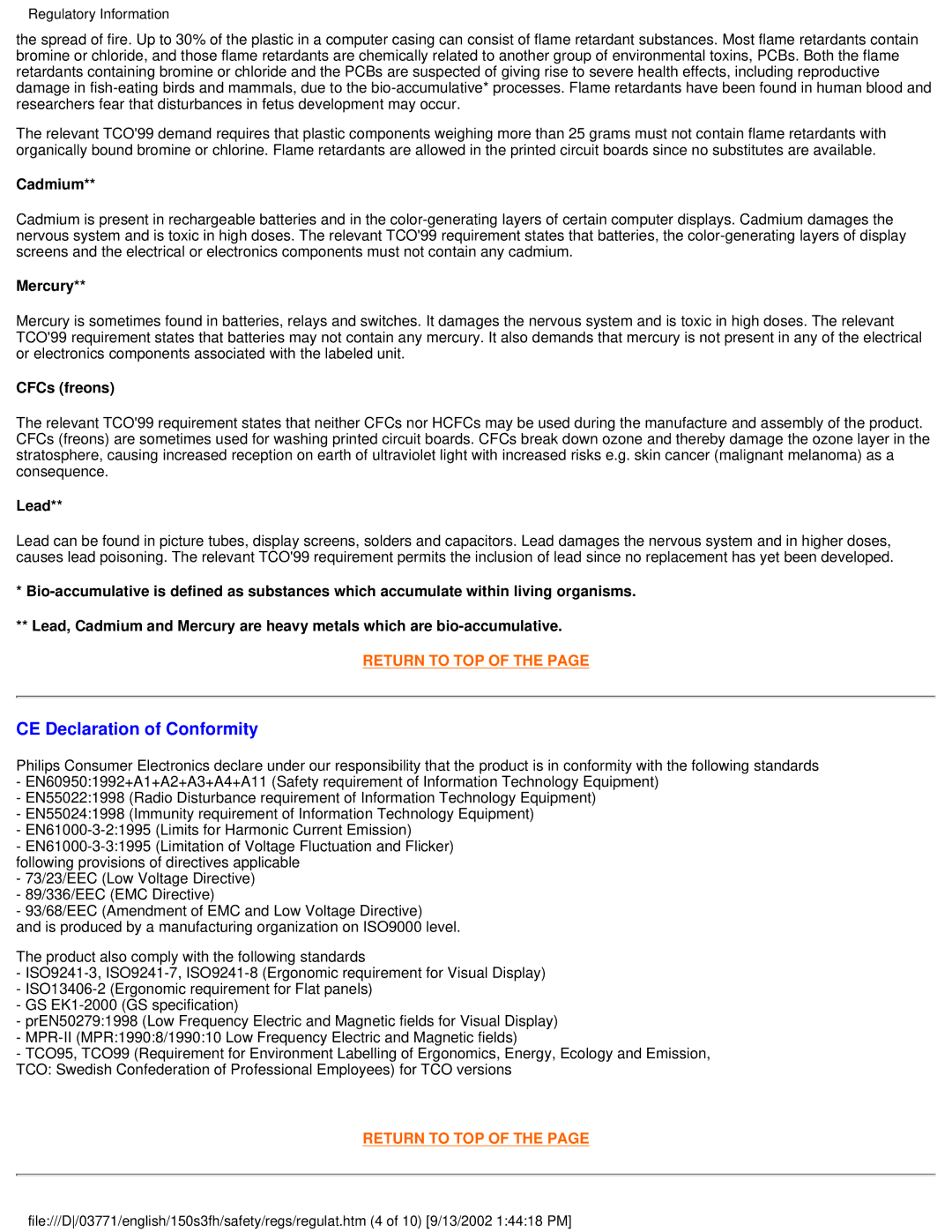 Philips 150S3F user manual CE Declaration of Conformity 