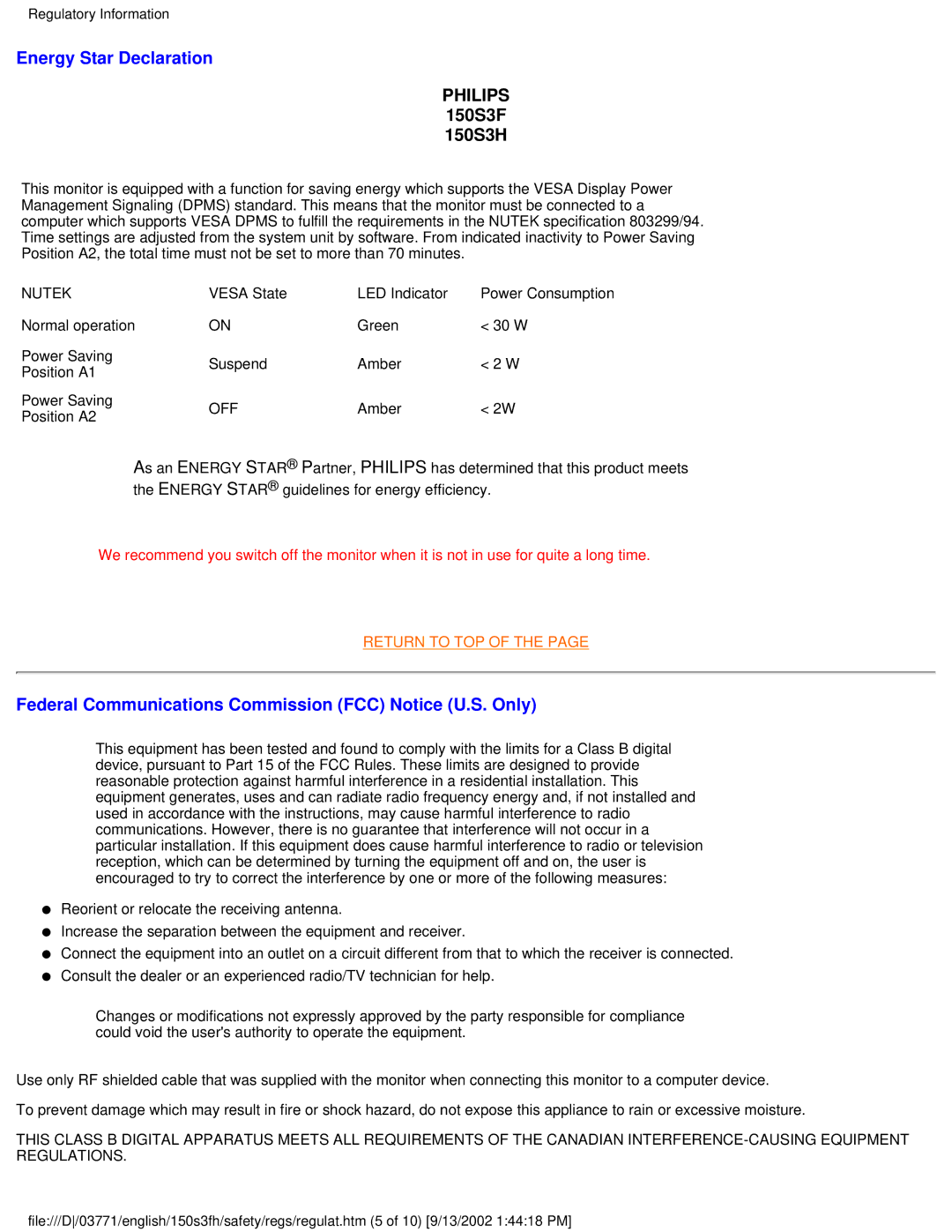 Philips user manual Philips 150S3F 150S3H 