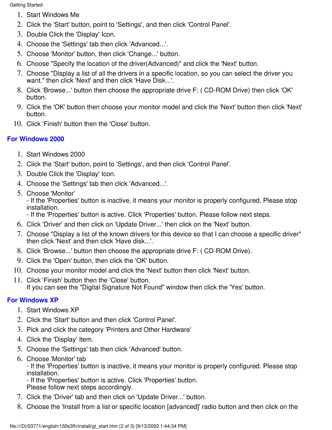 Philips 150S3F user manual For Windows XP 