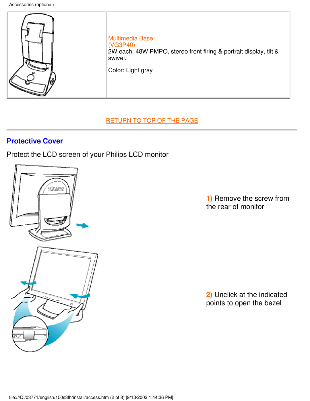 Philips 150S3F user manual Protective Cover 