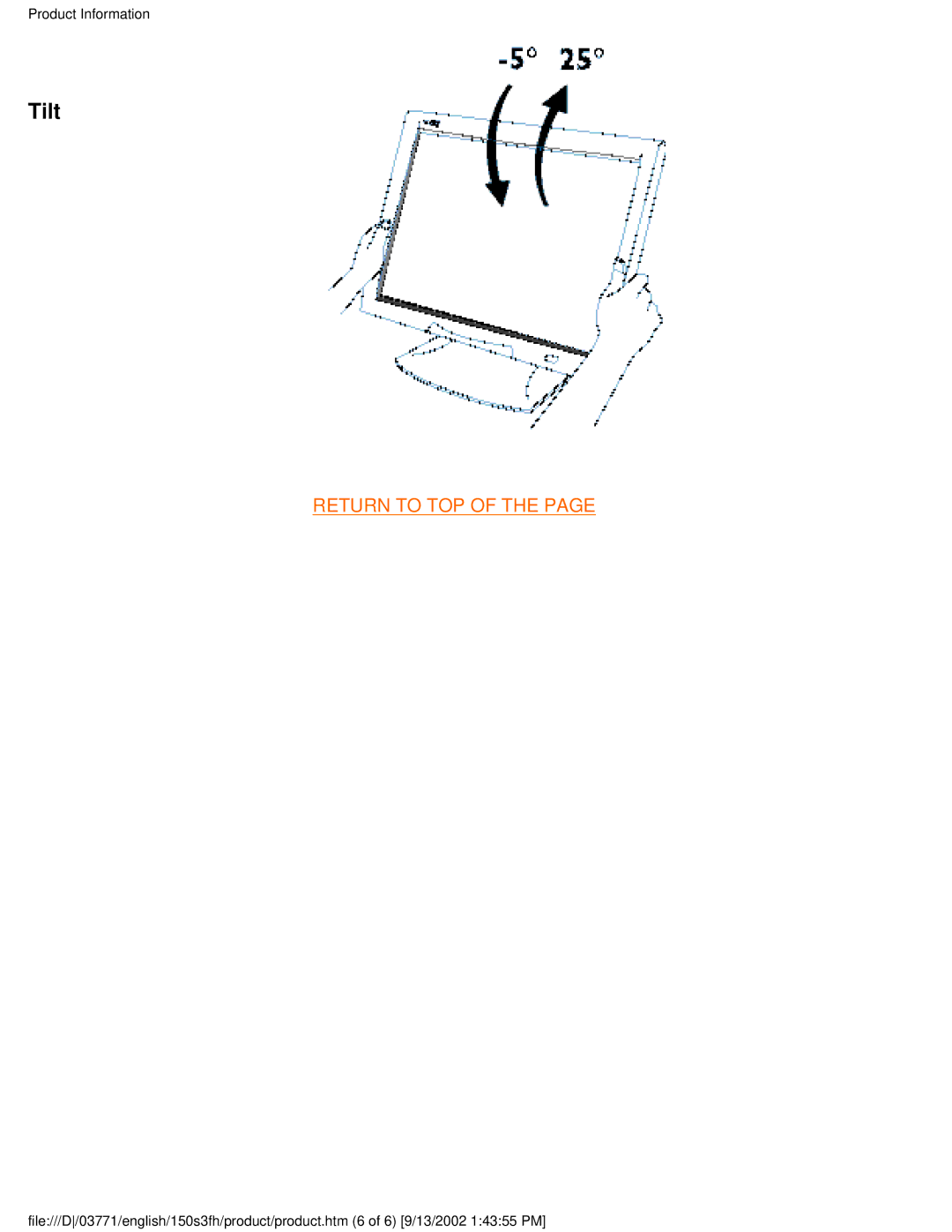 Philips 150S3H user manual Tilt 