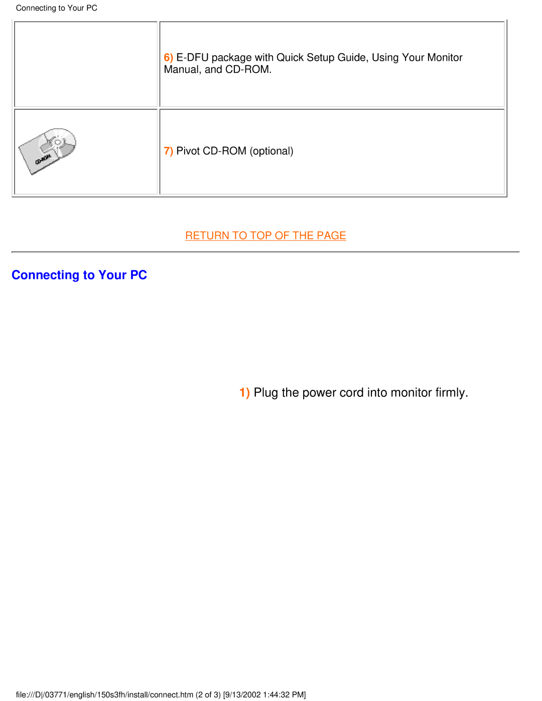 Philips 150S3H user manual Connecting to Your PC, Plug the power cord into monitor firmly 