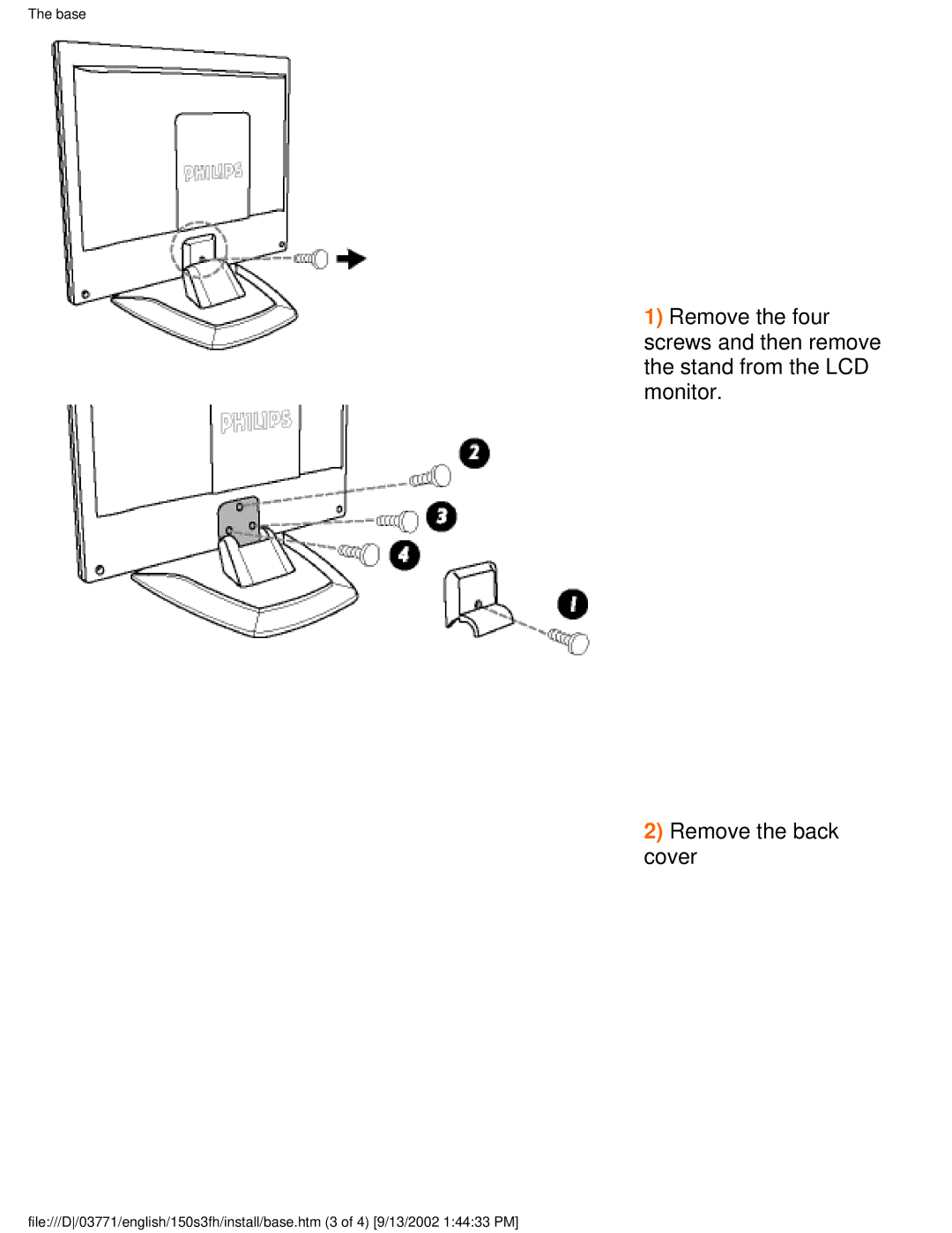 Philips 150S3H user manual Base 