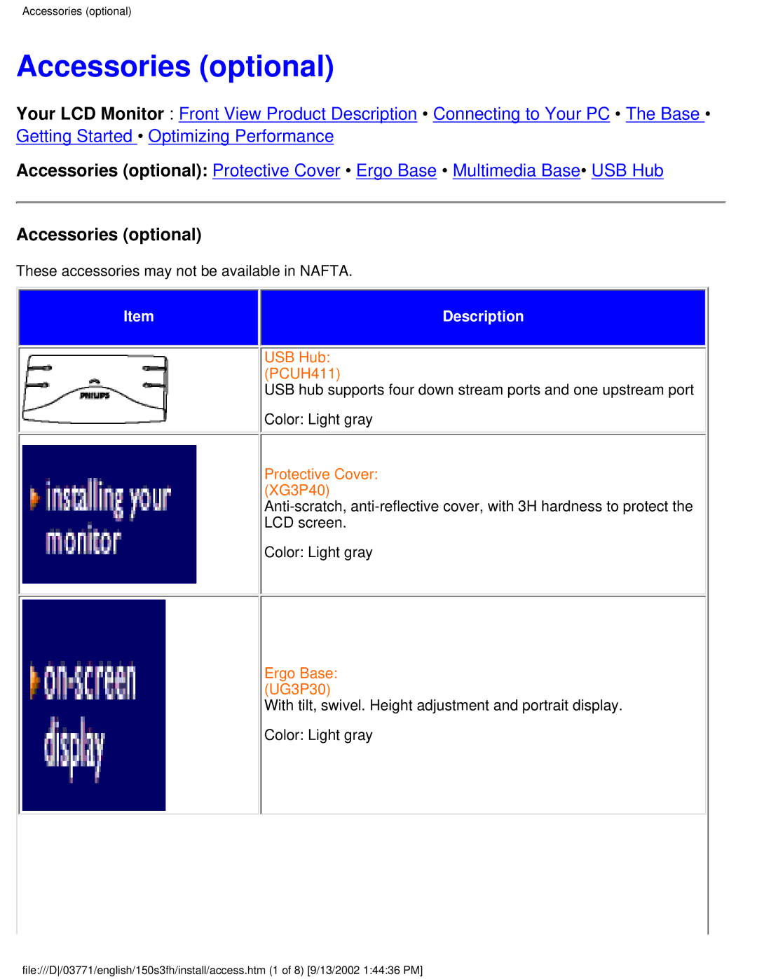 Philips 150S3H user manual Accessories optional 