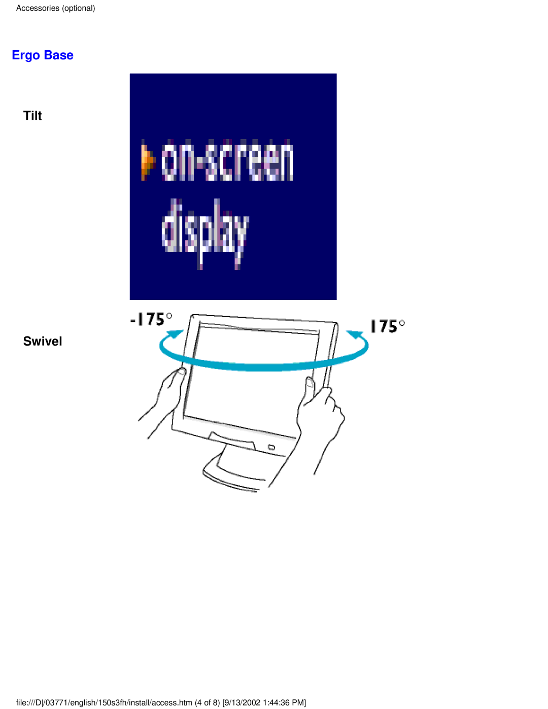 Philips 150S3H user manual Ergo Base, Tilt Swivel 