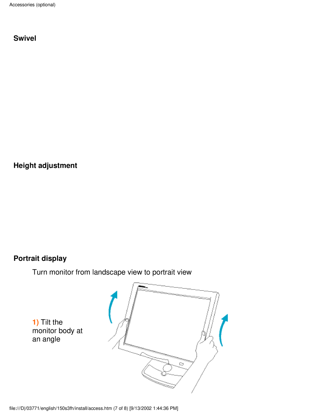 Philips 150S3H user manual Swivel Height adjustment Portrait display 