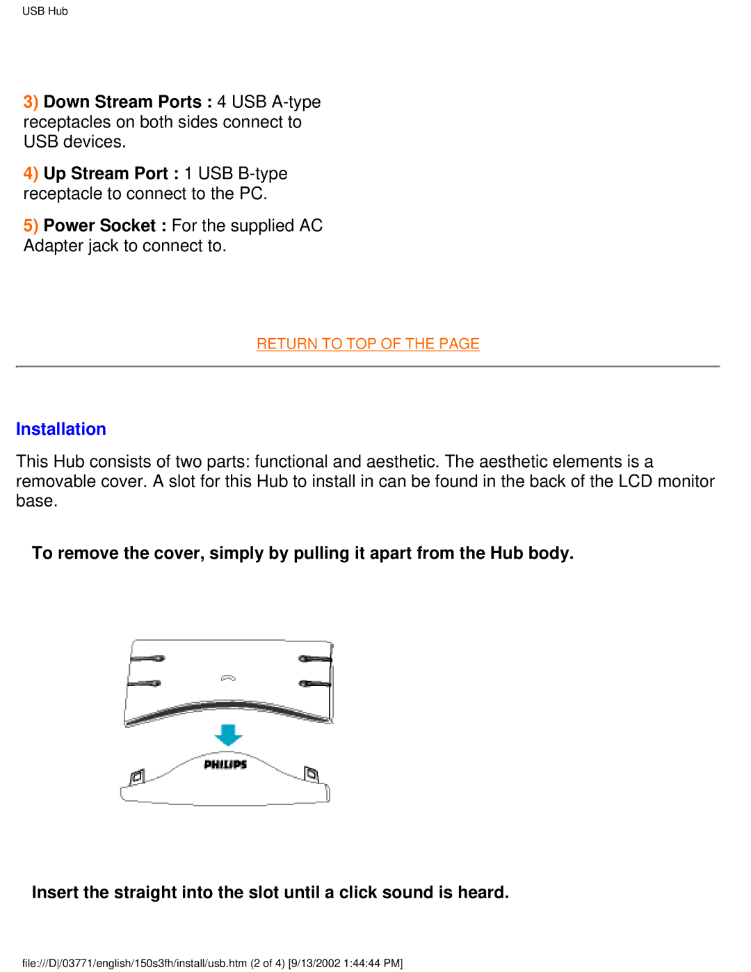 Philips 150S3H user manual Power Socket For the supplied AC Adapter jack to connect to, Installation 