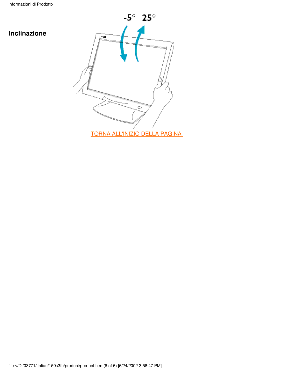 Philips 150S3S user manual Inclinazione 