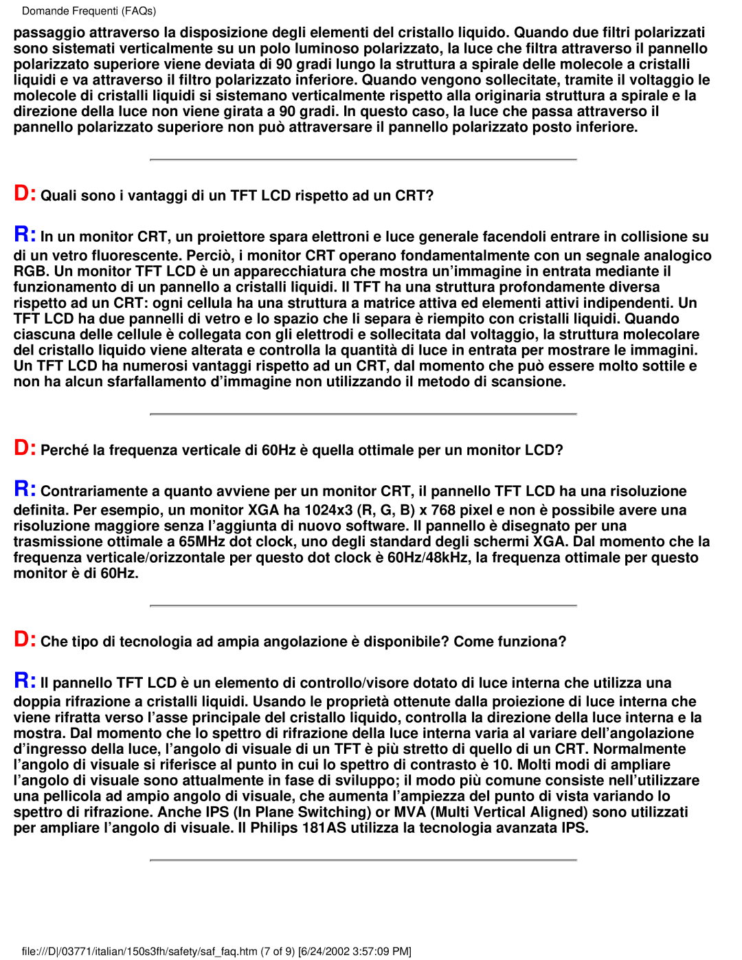 Philips 150S3S user manual Domande Frequenti FAQs 