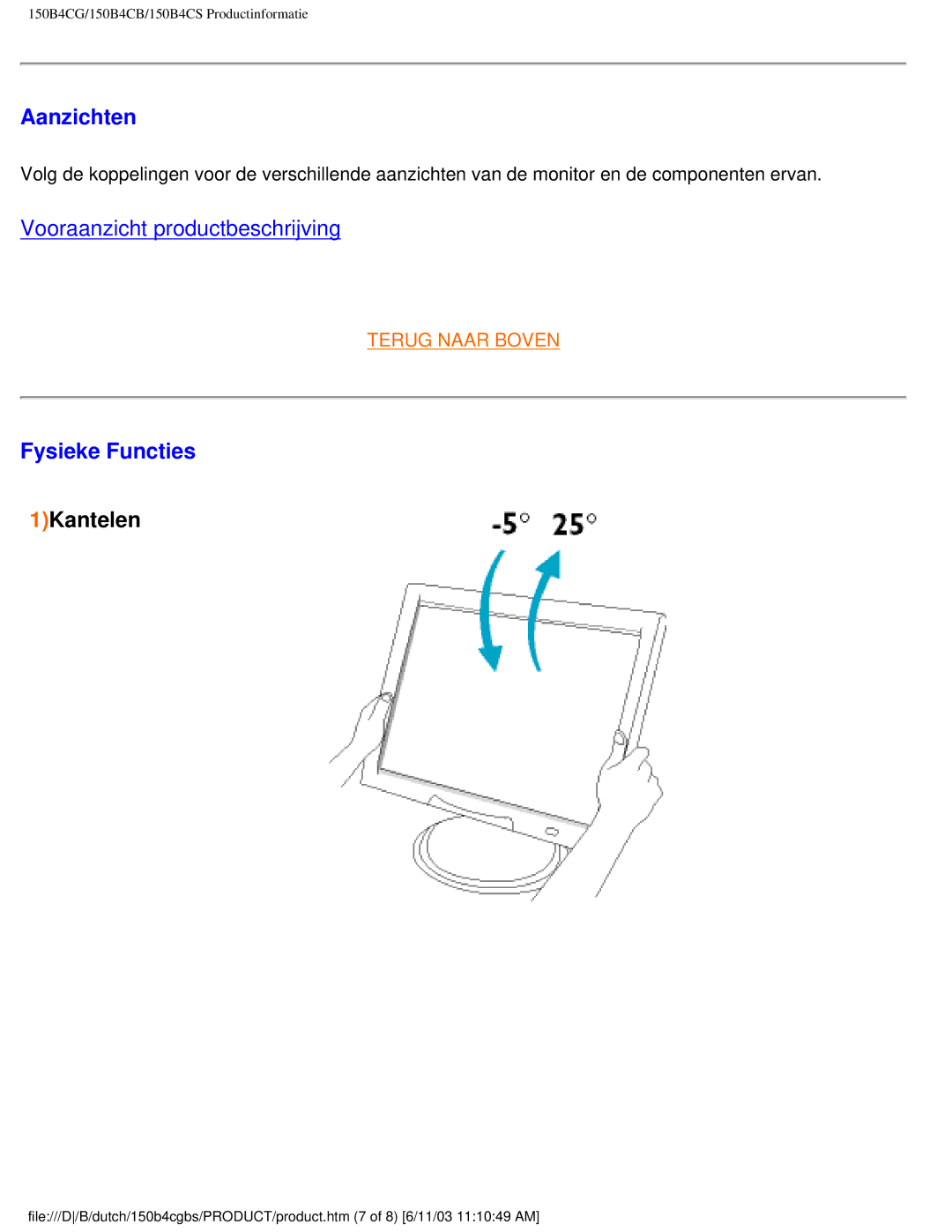 Philips 150S4 user manual Aanzichten, Fysieke Functies 