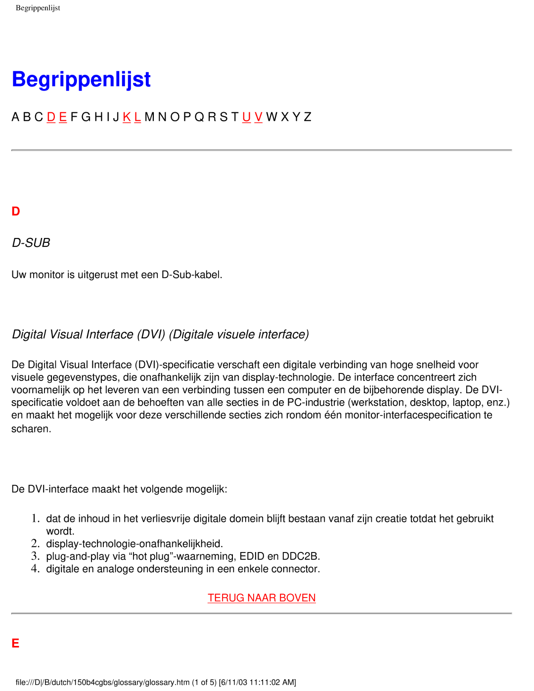 Philips 150S4 user manual Begrippenlijst, Sub 