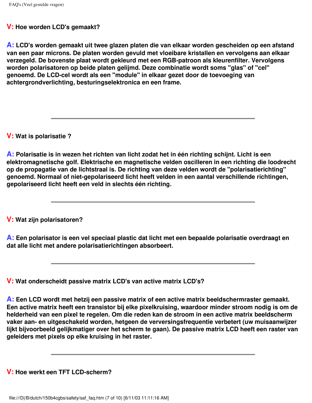 Philips 150S4 user manual FAQs Veel gestelde vragen 