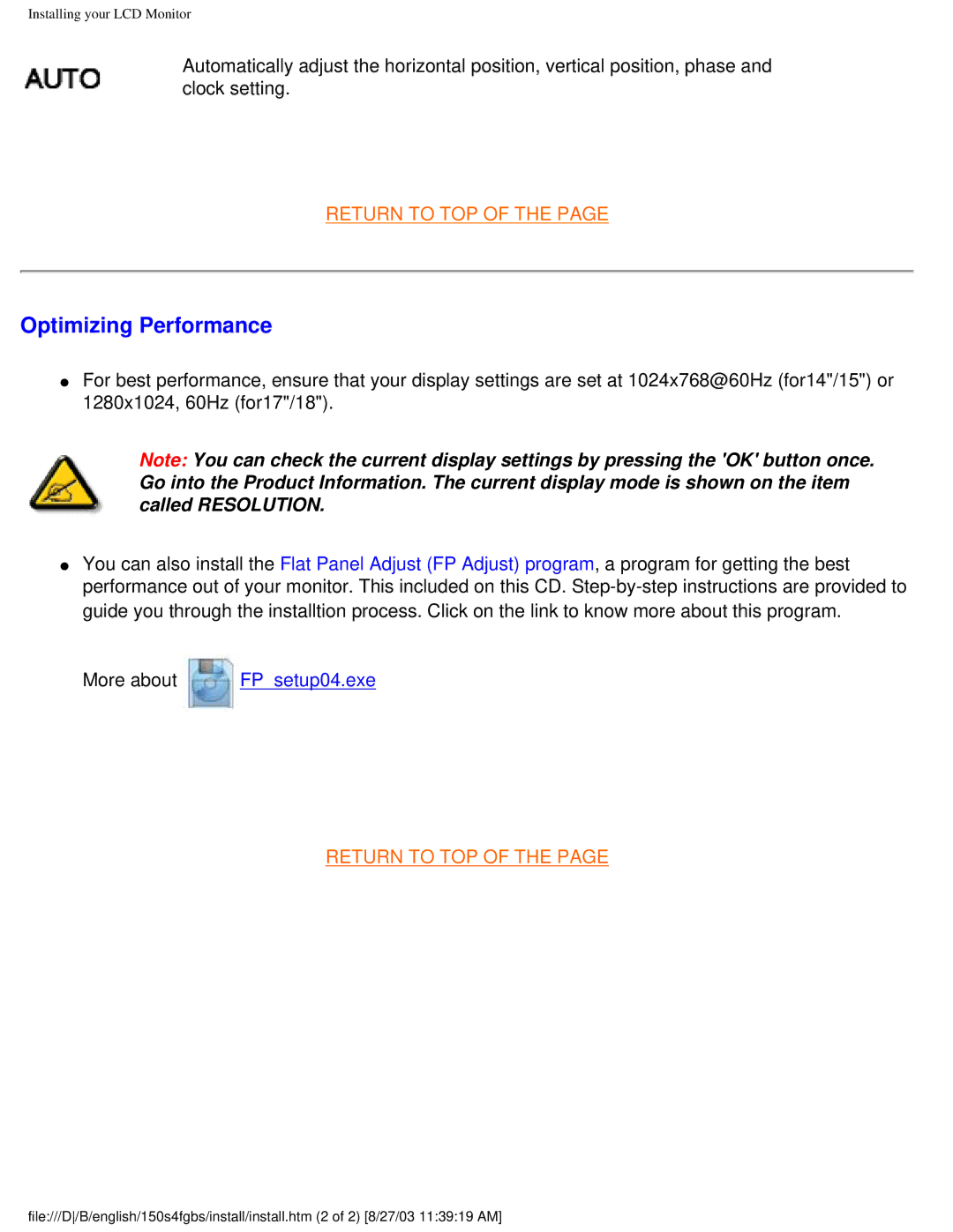 Philips 150S4FG, 150S4FS user manual Optimizing Performance 