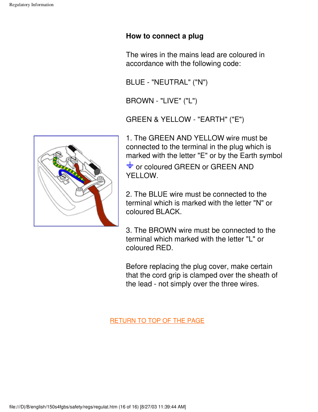 Philips 150S4FG, 150S4FS user manual How to connect a plug, Brown Live L 