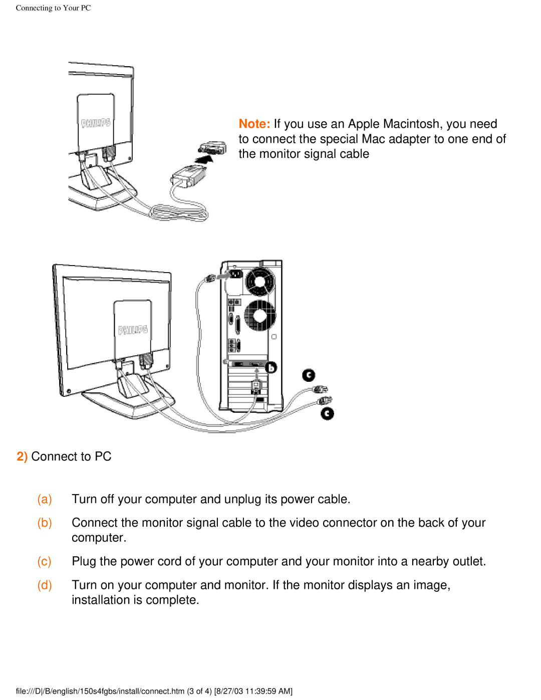 Philips 150S4FG, 150S4FS user manual Connecting to Your PC 