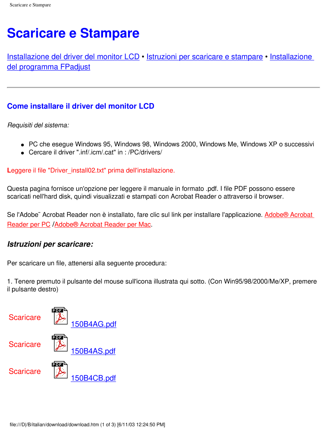 Philips 150S4FS user manual Scaricare e Stampare, Come installare il driver del monitor LCD 