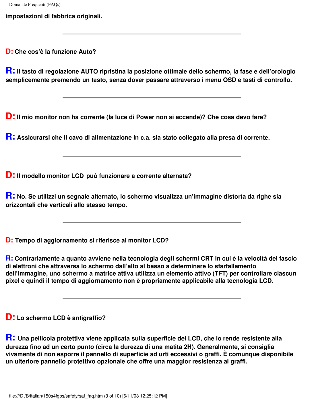 Philips 150S4FS user manual Domande Frequenti FAQs 