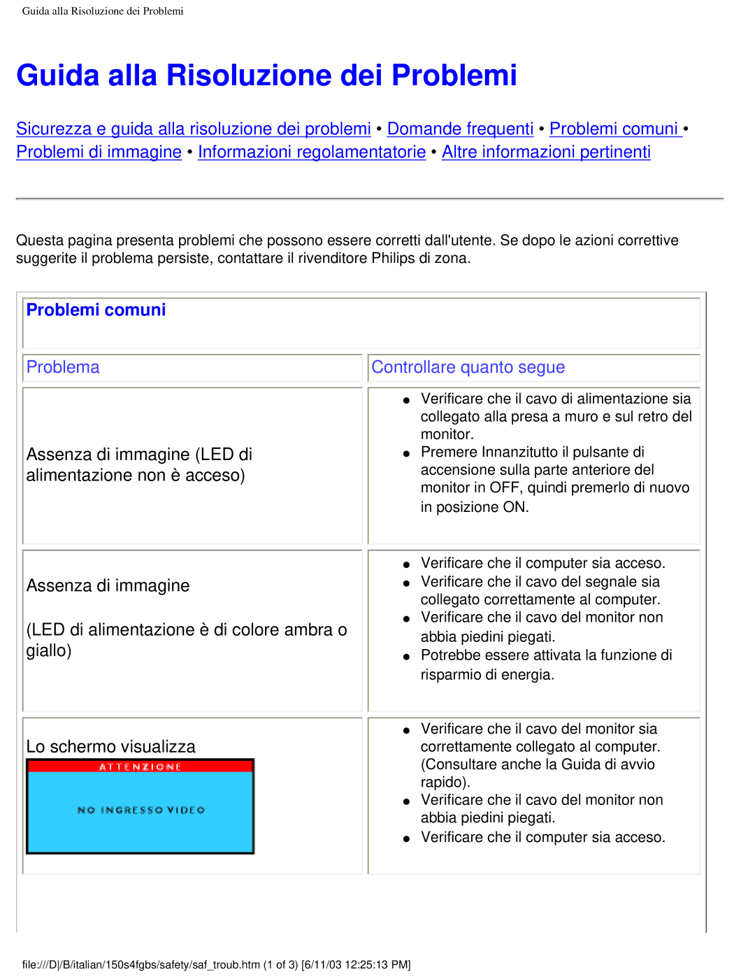 Philips 150S4FS user manual Guida alla Risoluzione dei Problemi, Problemi comuni 