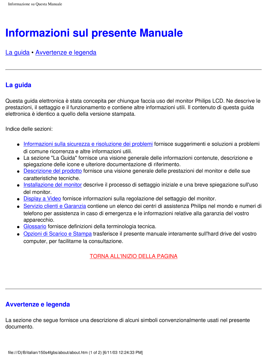 Philips 150S4FS user manual Informazioni sul presente Manuale, La guida, Avvertenze e legenda 