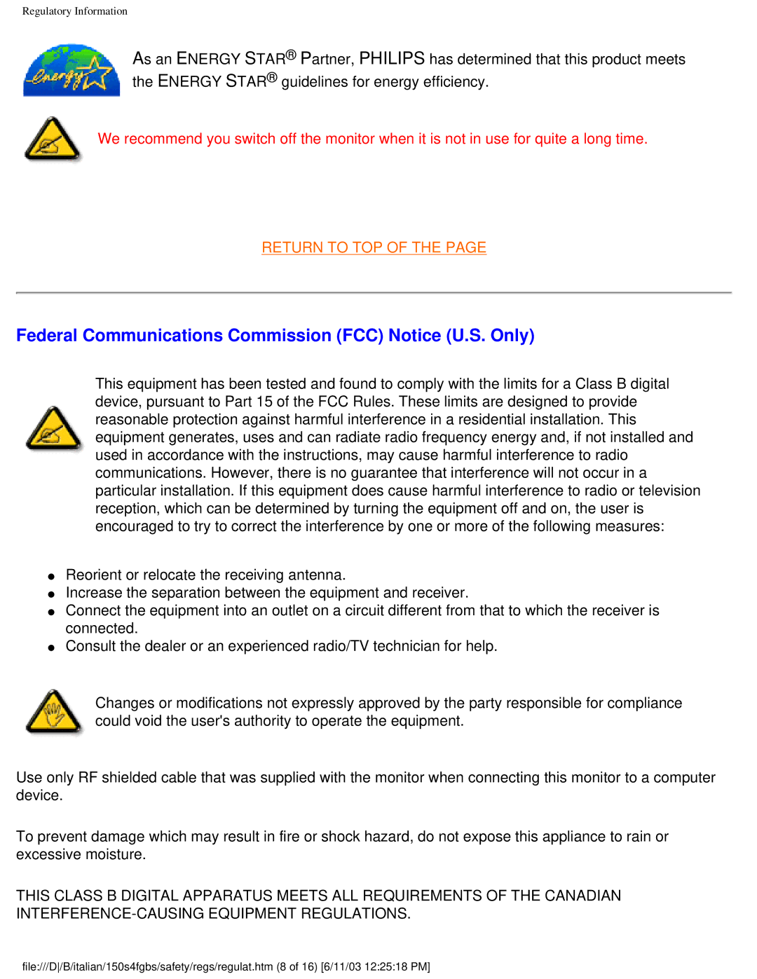 Philips 150S4FS user manual Federal Communications Commission FCC Notice U.S. Only 