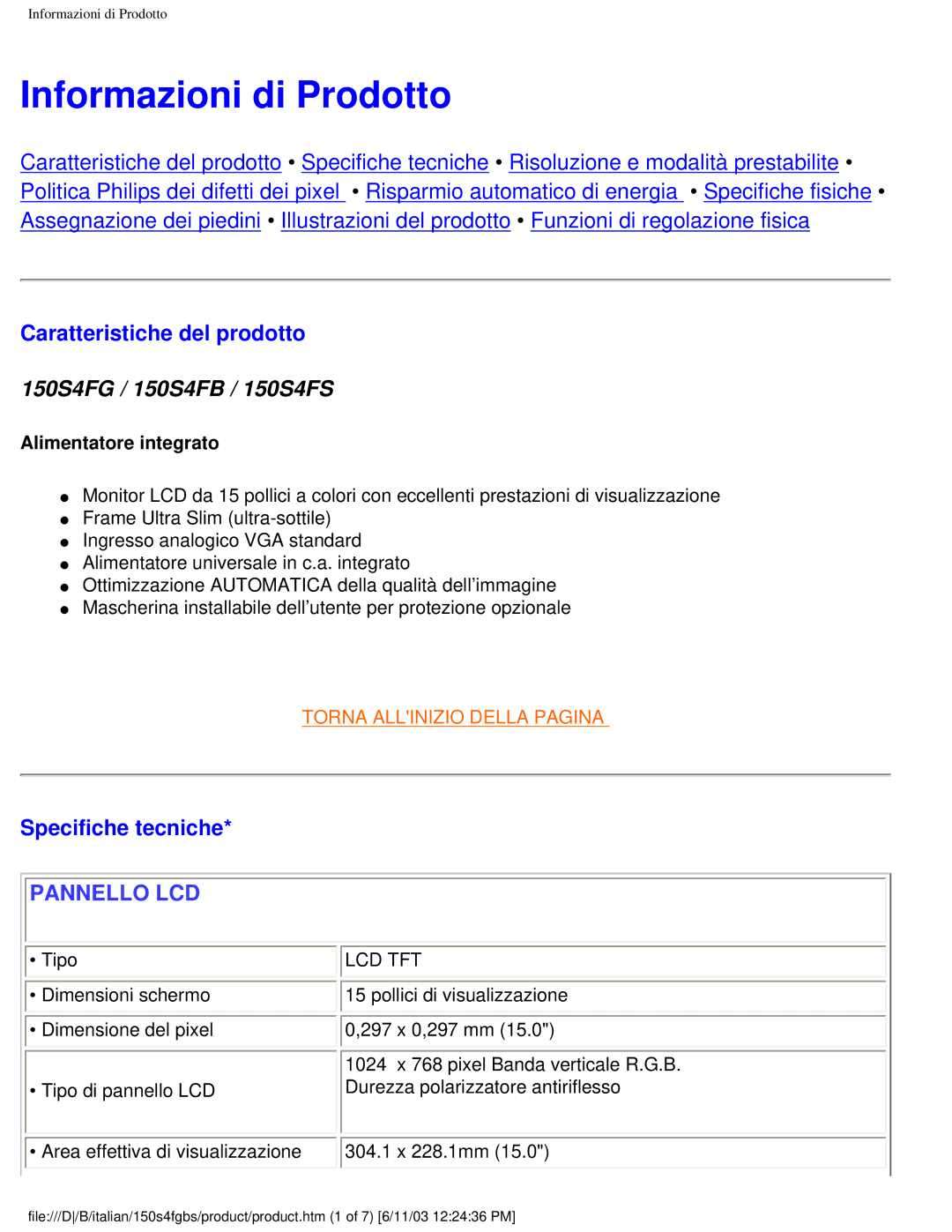 Philips 150S4FS Informazioni di Prodotto, Caratteristiche del prodotto, Specifiche tecniche, Alimentatore integrato 