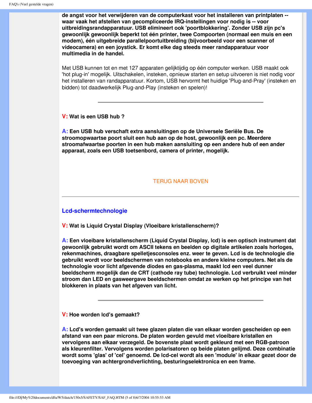 Philips 150S5 user manual Lcd-schermtechnologie 