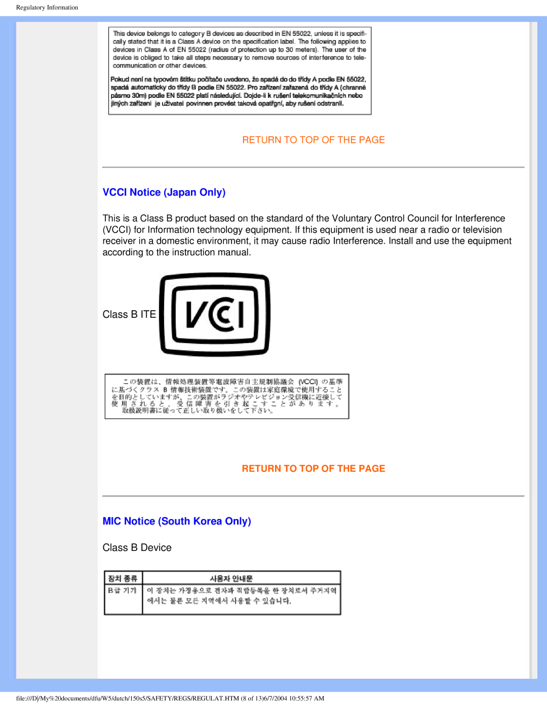 Philips 150S5 user manual Vcci Notice Japan Only, MIC Notice South Korea Only 