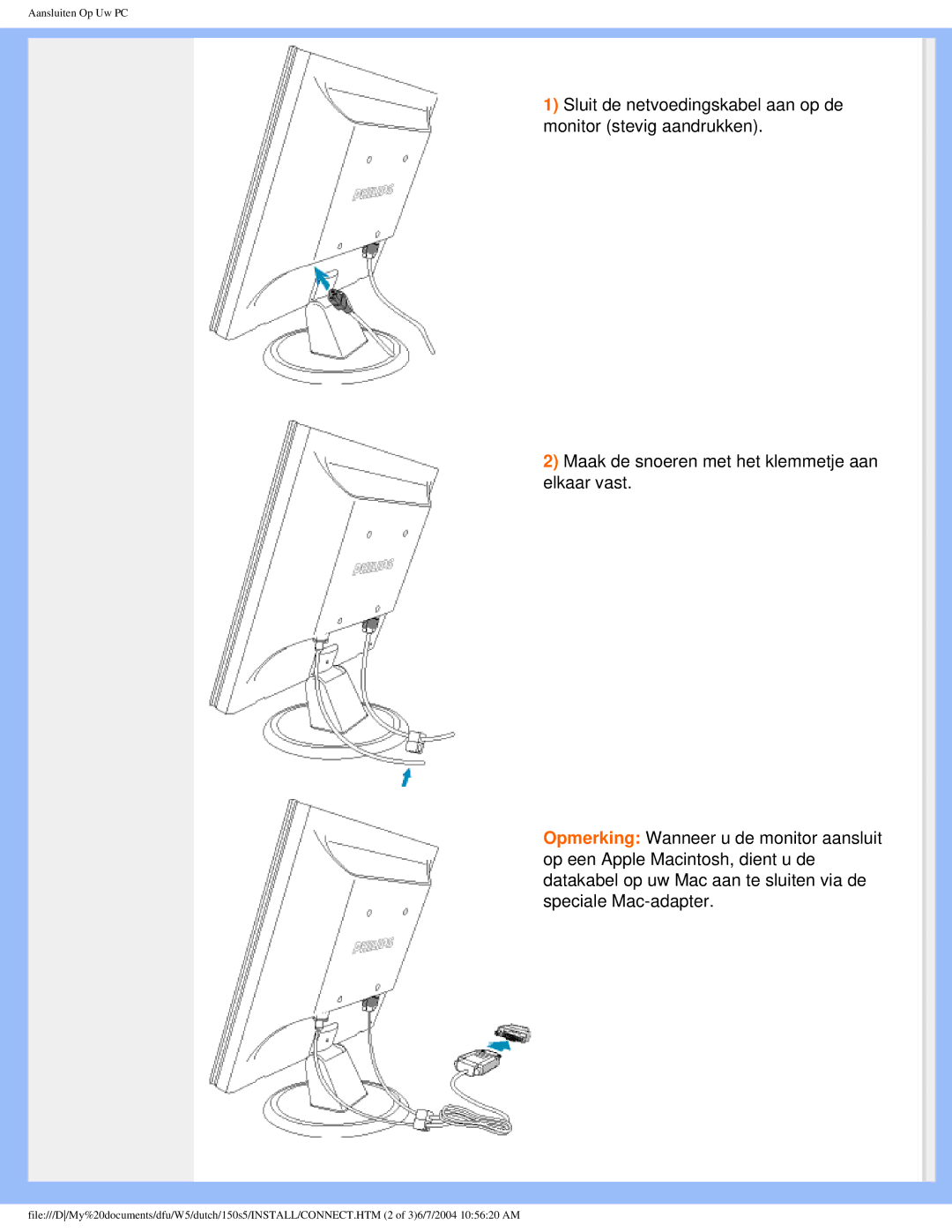 Philips 150S5 user manual Aansluiten Op Uw PC 