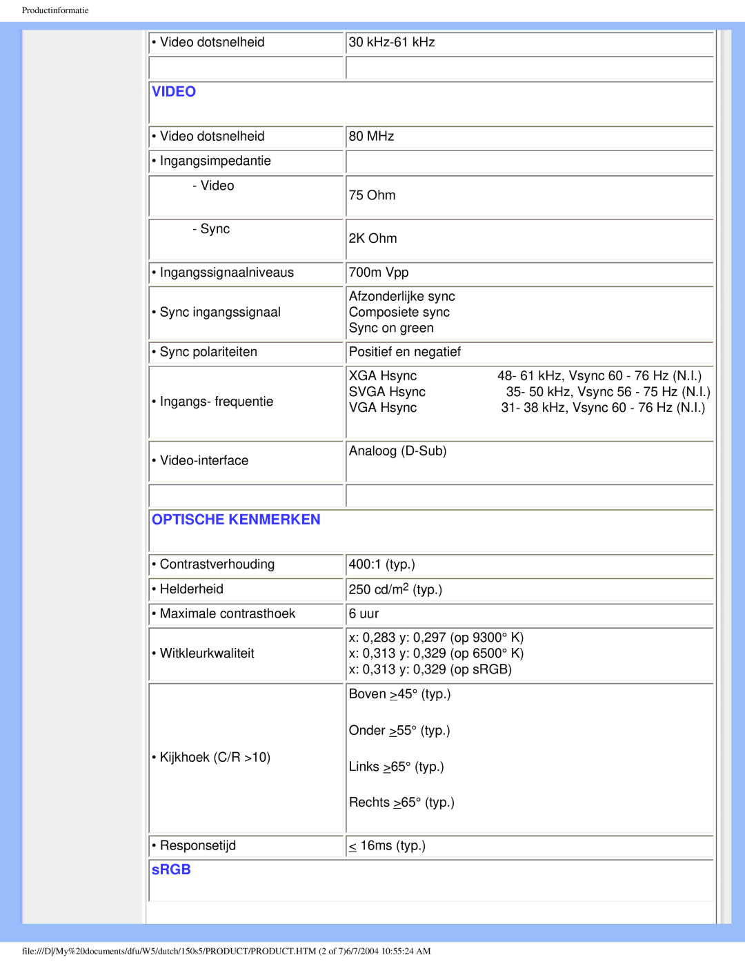 Philips 150S5 user manual Video 