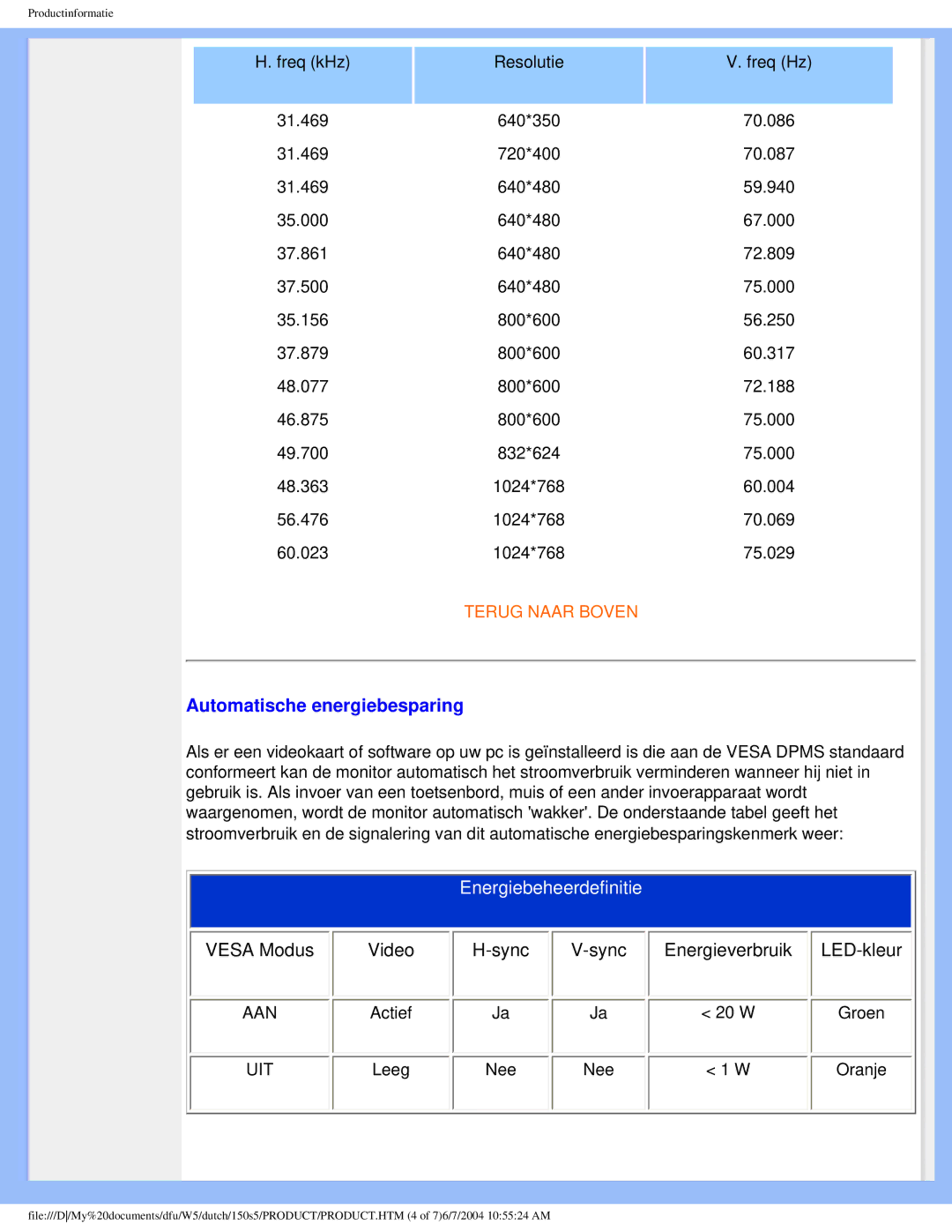 Philips 150S5 user manual Automatische energiebesparing 