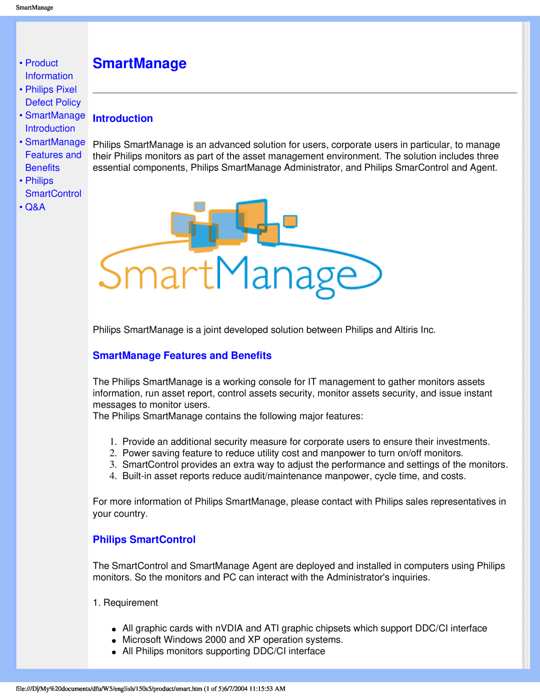 Philips 150S5FS user manual Introduction, SmartManage Features and Benefits, Philips SmartControl Q&A 