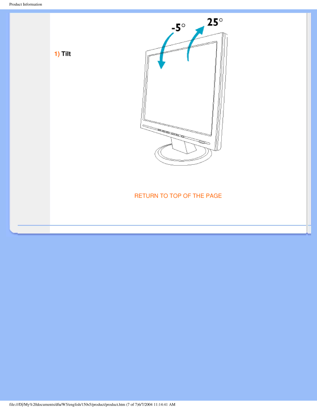 Philips 150S5FS user manual Tilt 