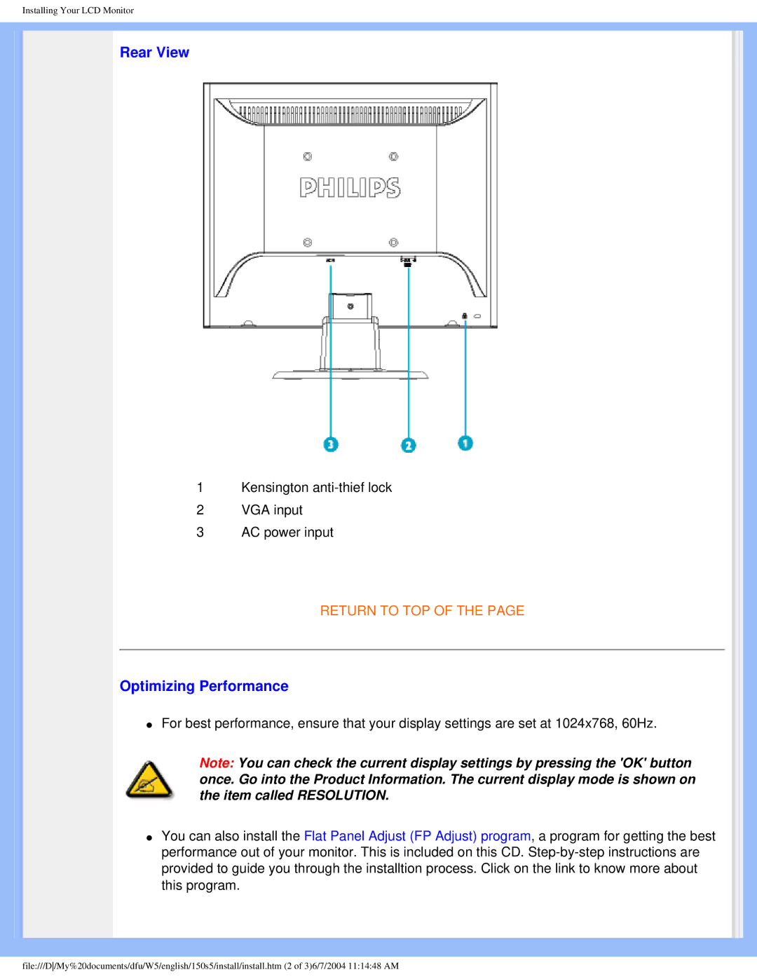 Philips 150S5FS user manual Rear View, Optimizing Performance 