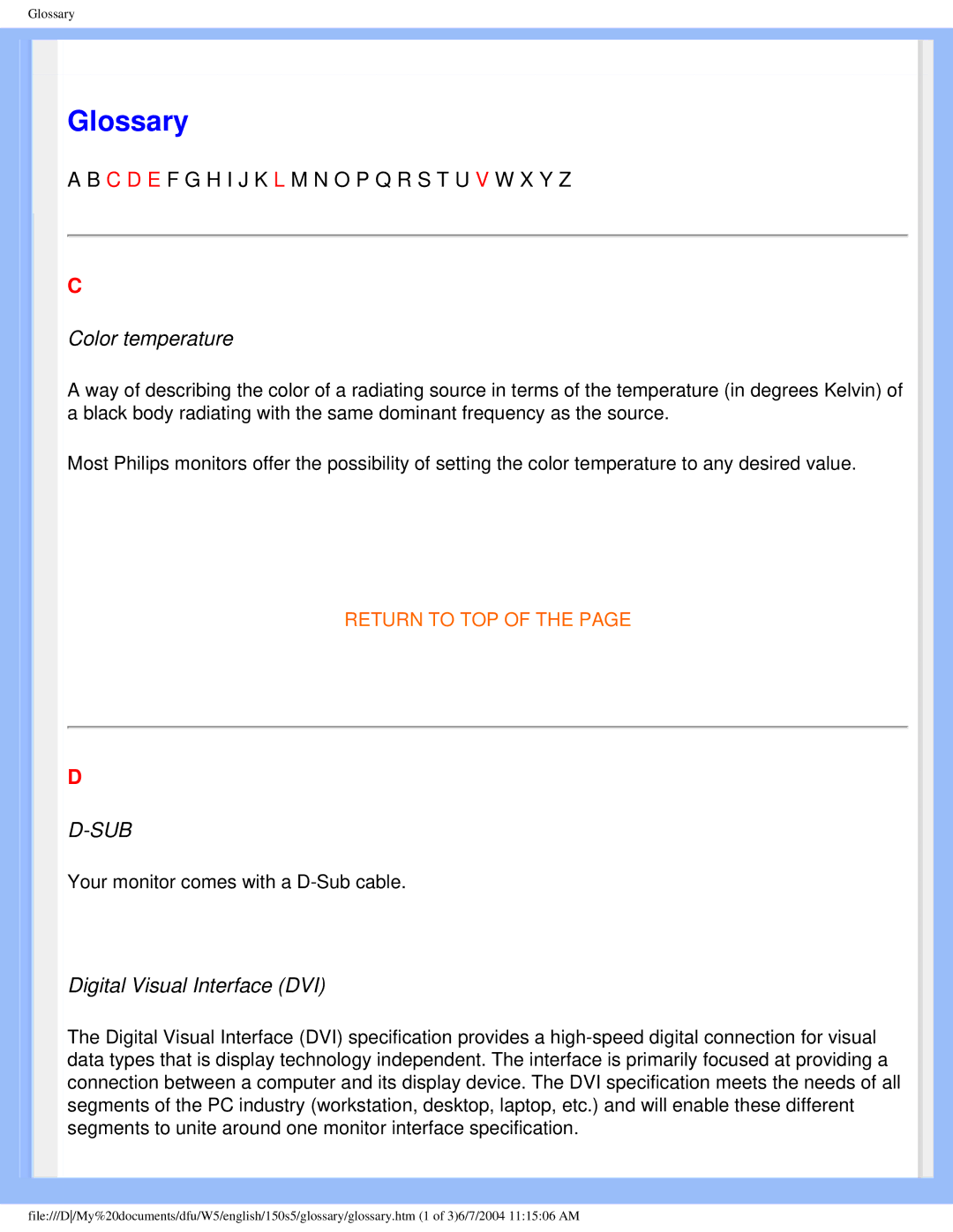 Philips 150S5FS user manual Glossary 