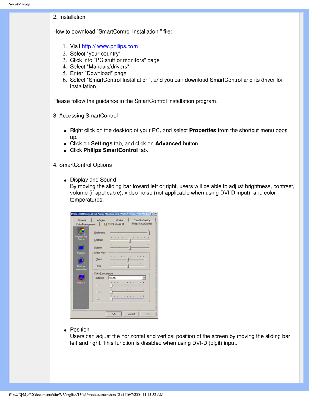 Philips 150S5FS user manual Click Philips SmartControl tab 