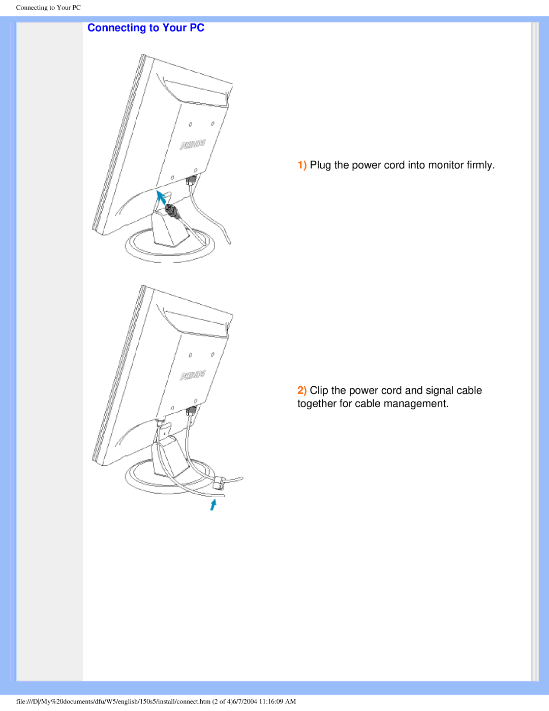 Philips 150S5FS user manual Connecting to Your PC 