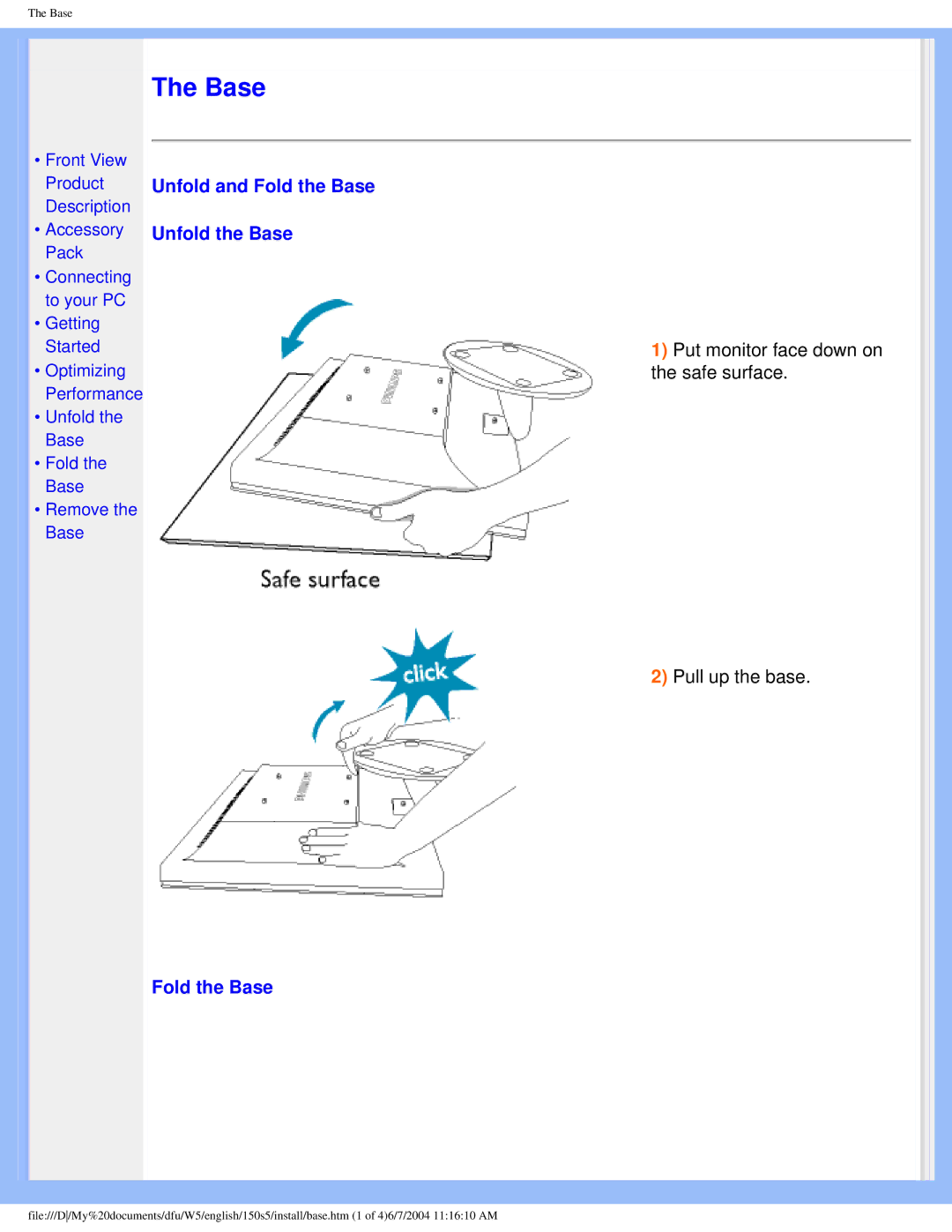 Philips 150S5FS user manual Unfold and Fold the Base Unfold the Base 