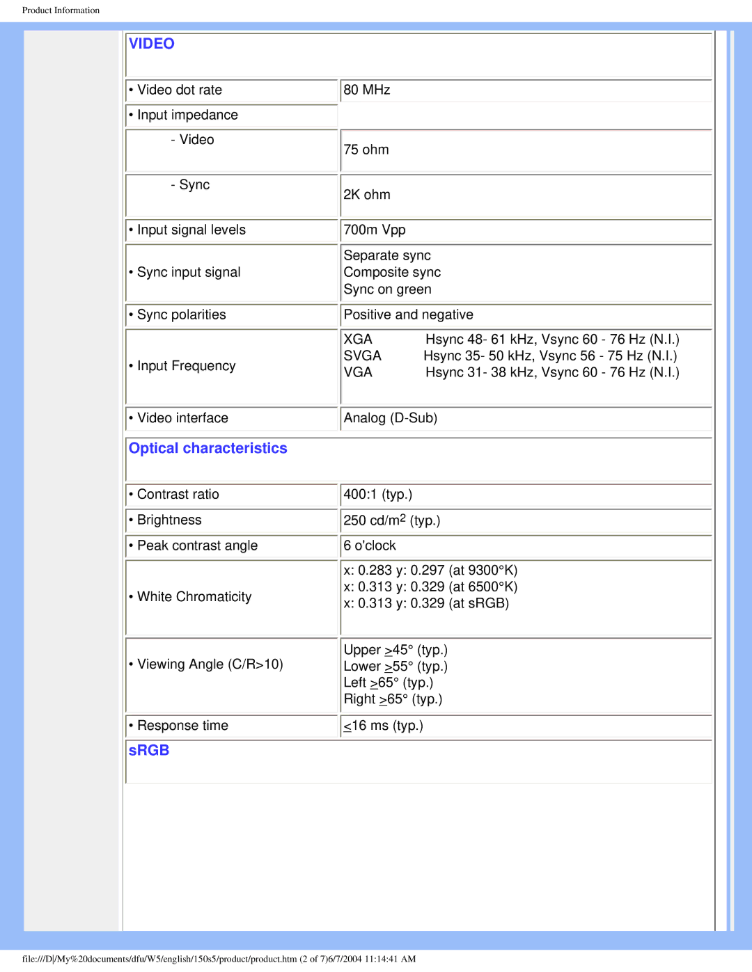 Philips 150S5FS user manual Video 