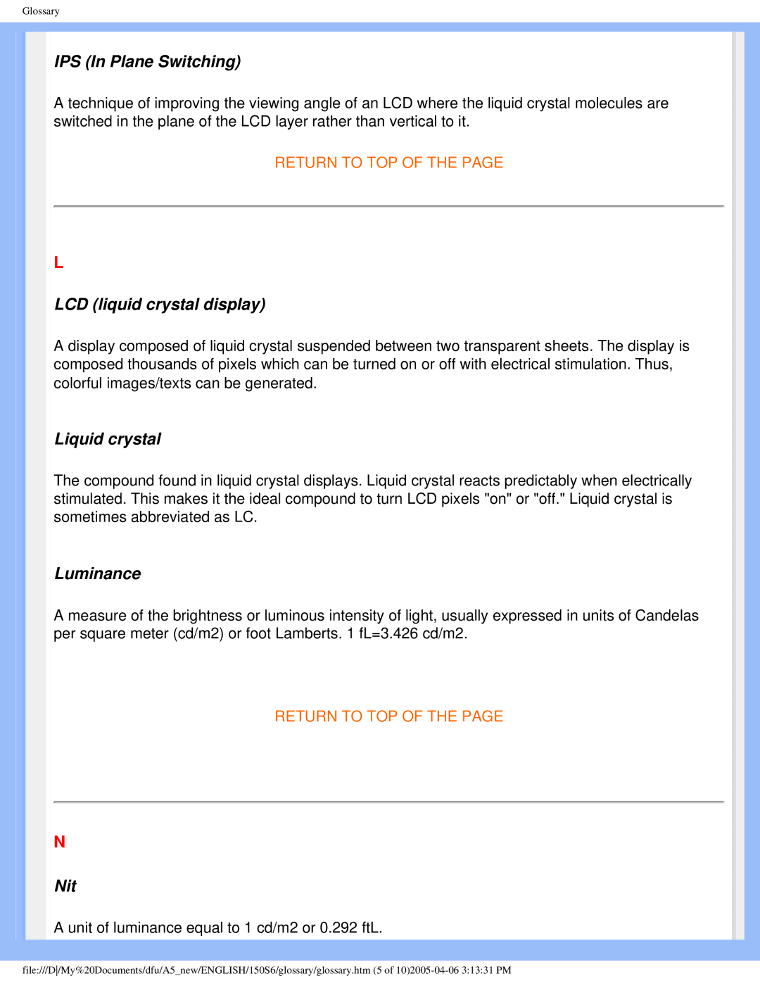 Philips 150S6 user manual IPS In Plane Switching 