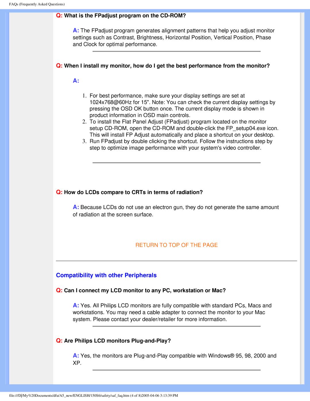 Philips 150S6 user manual Compatibility with other Peripherals, What is the FPadjust program on the CD-ROM? 